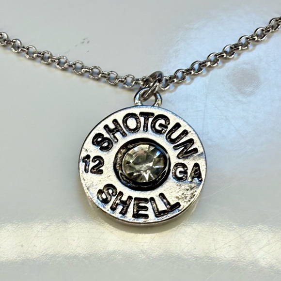 None Jewelry - 🧚🏻‍♀️ Silver Shotgun Shell Pendant Necklace with crystal 19-21”